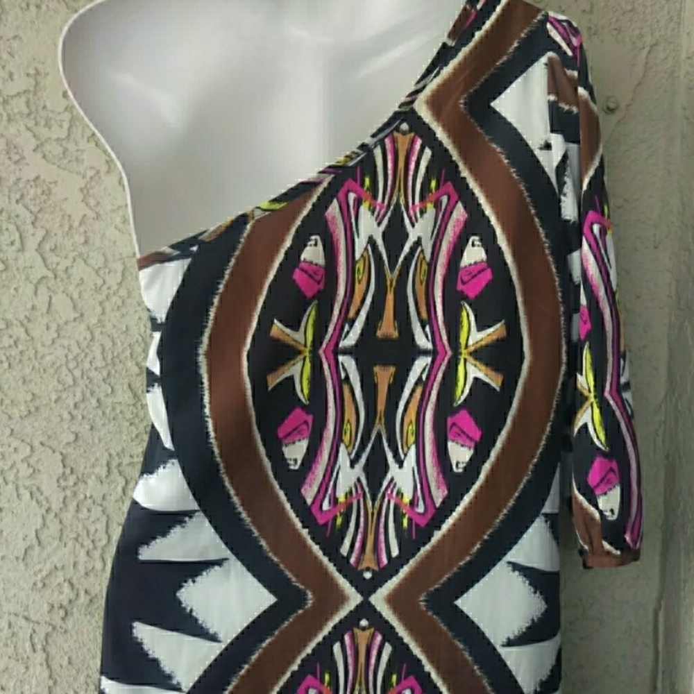 Peach love cream Aztec one shoulder dress - Picture 6 of 8